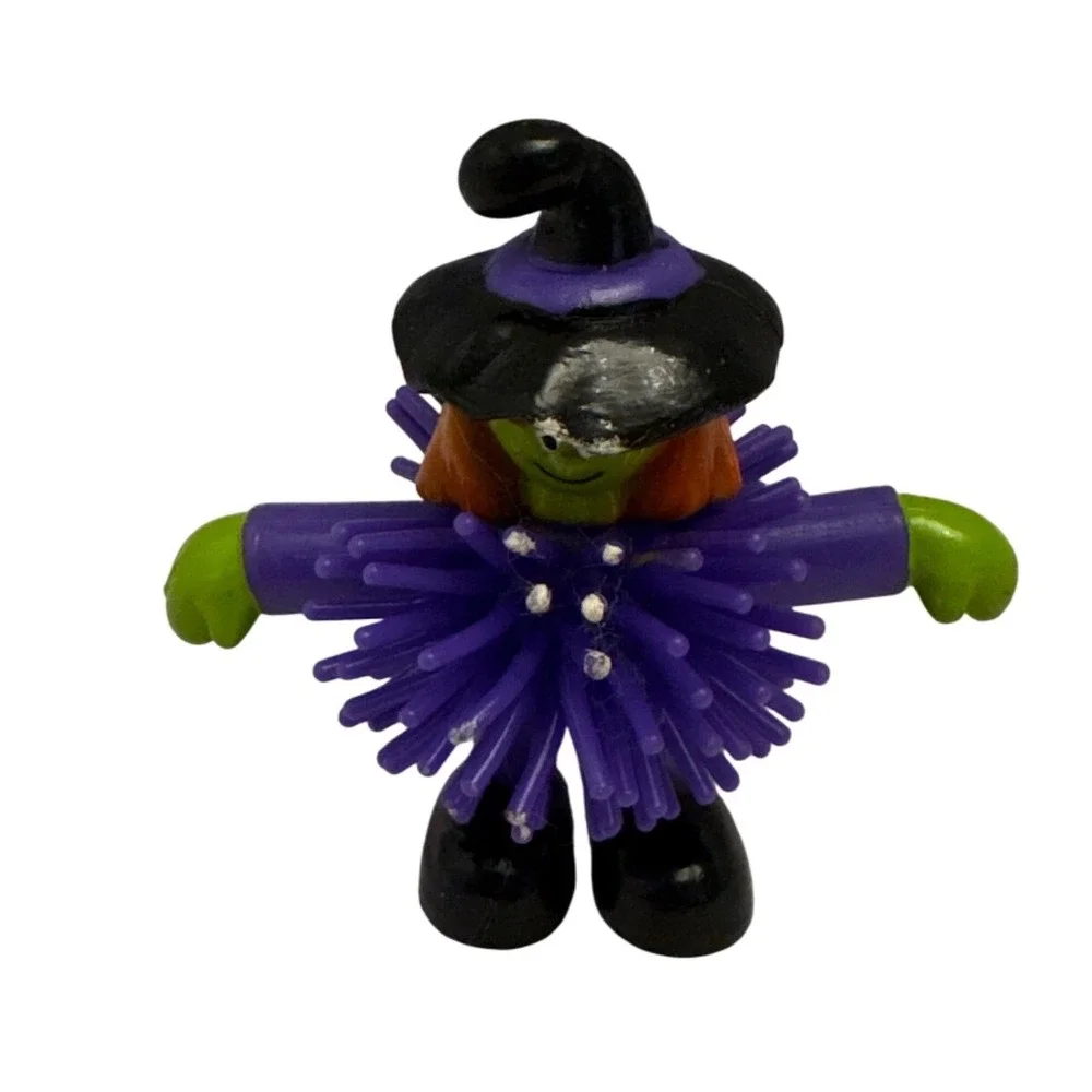 Vintage Halloween Witch Figure Toy Purple Spiky Hair Decoration Decor Koosh Ball
